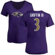 Robert Griffin III Women's Baltimore Ravens Name & Number Logo V-Neck T-Shirt - Purple