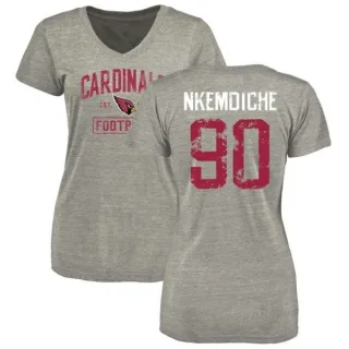 Robert Nkemdiche Women's Arizona Cardinals Heather Gray Distressed Name & Number Tri-Blend V-Neck T-Shirt