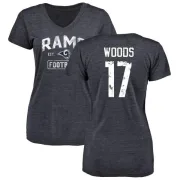 Robert Woods Women's Los Angeles Rams Distressed Name & Number Tri-Blend V-Neck T-Shirt - Navy