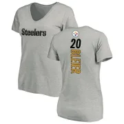 Rocky Bleier Women's Pittsburgh Steelers Backer V-Neck T-Shirt - Ash