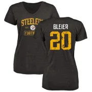 Rocky Bleier Women's Pittsburgh Steelers Black Distressed Name & Number Tri-Blend V-Neck T-Shirt