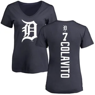 Rocky Colavito Women's Detroit Tigers Backer Slim Fit T-Shirt - Navy