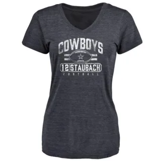 Roger Staubach Women's Dallas Cowboys Flanker Tri-Blend T-Shirt - Navy