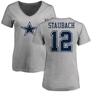 Roger Staubach Women's Dallas Cowboys Name & Number Logo T-Shirt - Ash