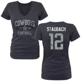 Roger Staubach Women's Dallas Cowboys Name & Number Tri-Blend T-Shirt - Navy