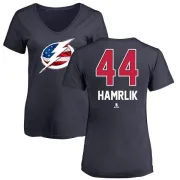 Roman Hamrlik Women's Tampa Bay Lightning Name and Number Banner Wave V-Neck T-Shirt - Navy