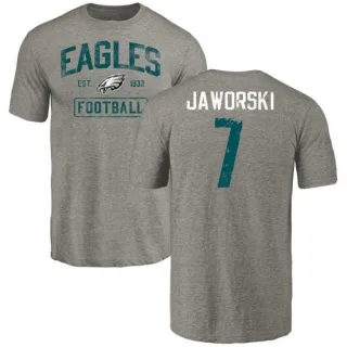 Ron Jaworski Philadelphia Eagles Gray Distressed Name & Number Tri-Blend T-Shirt