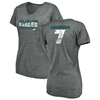 Ron Jaworski Women's Philadelphia Eagles Retro Tri-Blend V-Neck T-Shirt - Heathered Gray