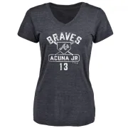 Ronald Acuna Women's Atlanta Braves Base Runner Tri-Blend T-Shirt - Navy