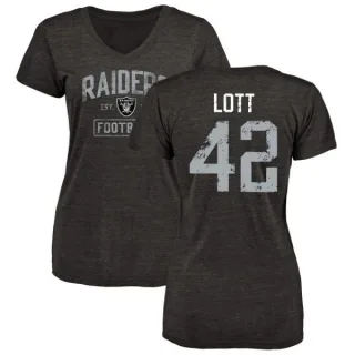 Ronnie Lott Women's Oakland Raiders Black Distressed Name & Number Tri-Blend V-Neck T-Shirt