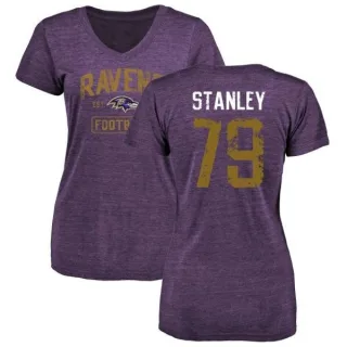 Ronnie Stanley Women's Baltimore Ravens Purple Distressed Name & Number Tri-Blend V-Neck T-Shirt