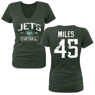 Rontez Miles Women's New York Jets Green Distressed Name & Number Tri-Blend V-Neck T-Shirt