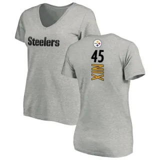 Roosevelt Nix Women's Pittsburgh Steelers Backer V-Neck T-Shirt - Ash