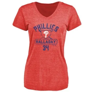 Roy Halladay Women's Philadelphia Phillies Base Runner Tri-Blend T-Shirt - Red