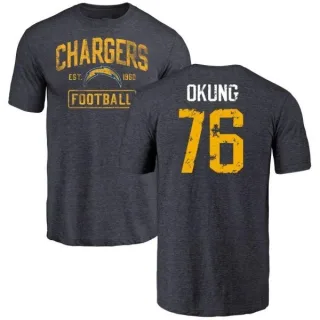 Russell Okung Los Angeles Chargers Distressed Name & Number Tri-Blend T-Shirt - Navy
