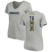 Russell Okung Women's Los Angeles Chargers Name & Number Slim Fit V-Neck T-Shirt - Heather Gray