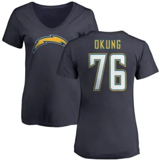 Russell Okung Women's Los Angeles Chargers Name & Number Slim Fit V-Neck T-Shirt - Navy