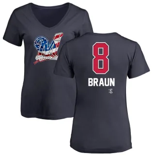 Ryan Braun Women's Milwaukee Brewers Name and Number Banner Wave V-Neck T-Shirt - Navy