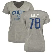 Ryan Kelly Women's Indianapolis Colts Heather Gray Distressed Name & Number Tri-Blend V-Neck T-Shirt