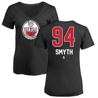 Ryan Smyth Women's Edmonton Oilers Name and Number Banner Wave V-Neck T-Shirt - Black