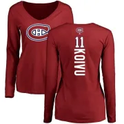 Saku Koivu Women's Montreal Canadiens Backer V-Neck Long-Sleeve T-Shirt - Red