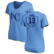 Salvador Perez Women's Kansas City Royals RBI Slim Fit V-Neck T-Shirt - Light Blue