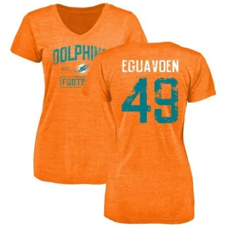 Sam Eguavoen Women's Miami Dolphins Orange Distressed Name & Number Tri-Blend V-Neck T-Shirt