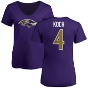 Sam Koch Women's Baltimore Ravens Name & Number Logo V-Neck T-Shirt - Purple