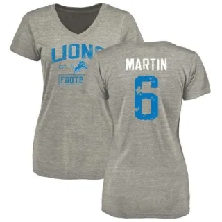 Sam Martin Women's Detroit Lions Heather Gray Distressed Name & Number Tri-Blend V-Neck T-Shirt