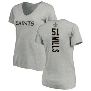 Sam Mills Women's New Orleans Saints Backer V-Neck T-Shirt - Ash