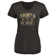 Sam Mills Women's New Orleans Saints Flanker Tri-Blend T-Shirt - Black