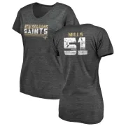 Sam Mills Women's New Orleans Saints Retro Tri-Blend V-Neck T-Shirt - Black