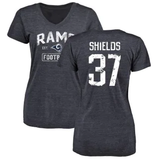 Sam Shields Women's Los Angeles Rams Distressed Name & Number Tri-Blend V-Neck T-Shirt - Navy