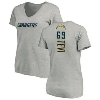 Sam Tevi Women's Los Angeles Chargers Name & Number Slim Fit V-Neck T-Shirt - Heather Gray