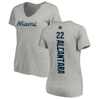 Sandy Alcantara Women's Miami Marlins Backer Slim Fit T-Shirt - Ash