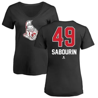 Scott Sabourin Women's Ottawa Senators Name and Number Banner Wave V-Neck T-Shirt - Black