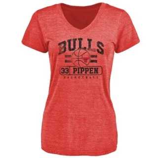 Scottie Pippen Women's Chicago Bulls Red Baseline Tri-Blend T-Shirt