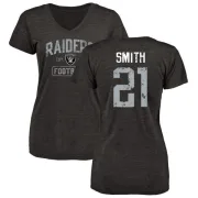 Sean Smith Women's Oakland Raiders Black Distressed Name & Number Tri-Blend V-Neck T-Shirt