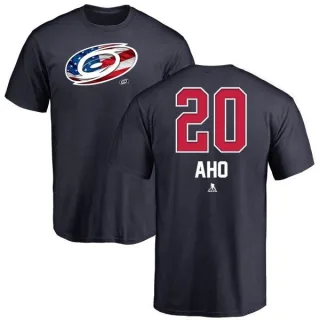 Sebastian Aho Carolina Hurricanes Name and Number Banner Wave T-Shirt - Navy