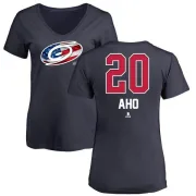 Sebastian Aho Women's Carolina Hurricanes Name and Number Banner Wave V-Neck T-Shirt - Navy