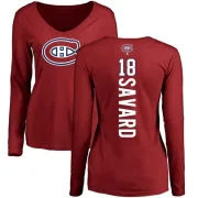 Serge Savard Women's Montreal Canadiens Backer V-Neck Long-Sleeve T-Shirt - Red