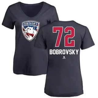 Sergei Bobrovsky Women's Florida Panthers Name and Number Banner Wave V-Neck T-Shirt - Navy