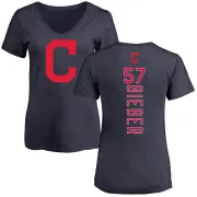 Shane Bieber Women's Cleveland Indians Backer Slim Fit T-Shirt - Navy