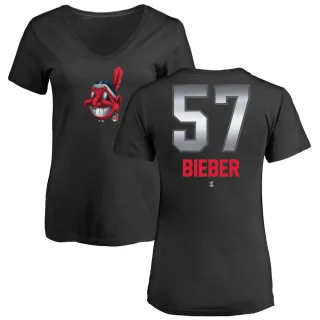 Shane Bieber Women's Cleveland Indians Midnight Mascot V-Neck T-Shirt - Black