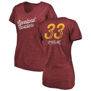 Shaquille O'Neal Women's Cleveland Cavaliers Wine Sideline Tri-Blend V-Neck T-Shirt