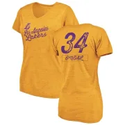 Shaquille O'Neal Women's Los Angeles Lakers Gold Sideline Tri-Blend V-Neck T-Shirt