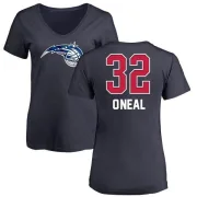 Shaquille O'Neal Women's Orlando Magic Navy Name and Number Banner Wave V-Neck T-Shirt