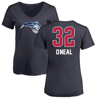 Shaquille O'Neal Women's Orlando Magic Navy Name and Number Banner Wave V-Neck T-Shirt