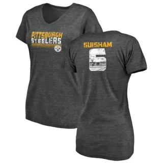 Shaun Suisham Women's Pittsburgh Steelers Retro Tri-Blend V-Neck T-Shirt - Black