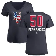 Sid Fernandez Women's New York Mets Name and Number Banner Wave V-Neck T-Shirt - Navy